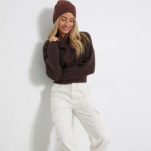 LA Hearts Love Bird Waffle Knit Mock Neck Sweater in Brown - NWOT